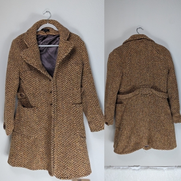Jungal Tweed Coat Women's 10 Merino Wool Tan Brown Yellow - Picture 1 of 16
